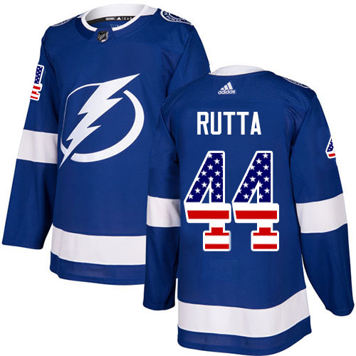 Adidas Tampa Bay Lightning Men 44 Jan Rutta Blue Home Authentic USA Flag Stitched NHL Jersey